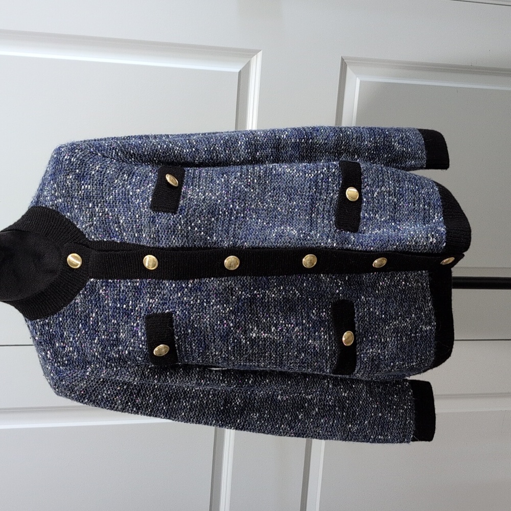 Ann Taylor Blue Cardigan W Silver Sparkle Threads